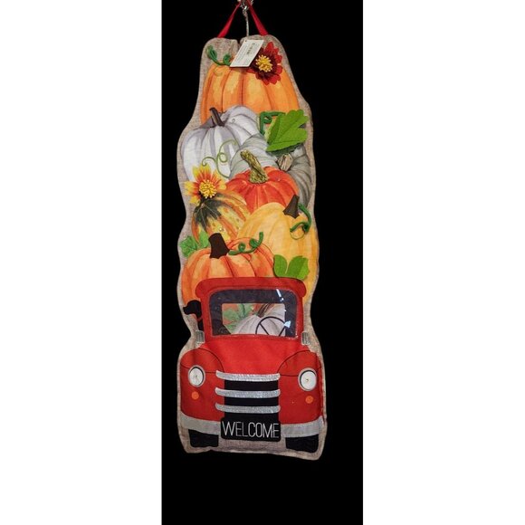 Fall Harvest Pumpkin Welcome Door Sign 34.5''H double sided - Picture 5 of 5